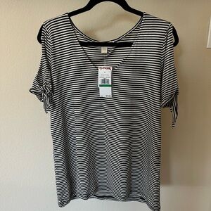 Michael Kors Black and White Striped Short Sleeve Top